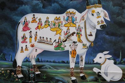 Hindu resmi. Kutsal inek ve buzağı. Hindistan by Unbekannt