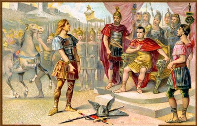 Tarih. Antik Roma. Vercingetorix (bir Galya kabilesinin reisi: Averni) MÖ 52'de Alesia'da Jül Sezar'a teslim olur. Imagery, Fransa, yak. by Unbekannter Künstler