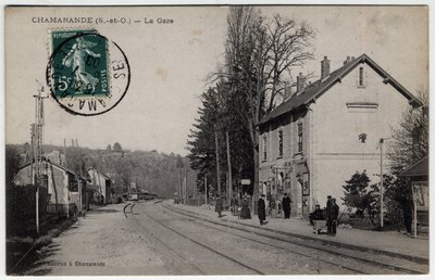 Ile de France, Essonne (91), Chamarande: tren istasyonunun görünümü - 1908 tarihli kartpostal by William M. Timlin