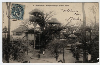 Ile de France, Hauts de Seine (92), Le Plessis Robinson (Le Plessis-Robinson): Bir kestanenin tepesine yerleştirilmiş bir guinget olan “True Arbre”nin panoramik görüntüsü - 1904 tarihli kartpostal by Unknown