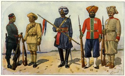 Birinci Dünya Savaşı sırasında Britanya İmparatorluğu'ndan Hintli askerler (gravür) by Unbekannter Künstler