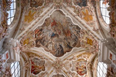 Tavan fresklerinin iç fotoğrafı, tavan resmi, manastır bazilikası, manastır kilisesi, Augustinian kanonları manastırı, Neustift manastırı, ayrıca manastır, Brixen yakınlarındaki Vahrn, Bressanone, Güney Tirol, İtalya, Avrupa (fotoğraf) by Unbekannter Künstler