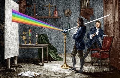 Isaac Newton cam prizma ile ışık saçıyor by Unbekannter Künstler