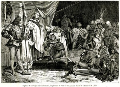 Jean de Bethencourt, Norman beyefendisi, Baron de Saint Martin le Gaillard, Ocak 1405'te Kanarya Adaları'nı fethetti ve Hıristiyanlaştırdı, "Sur terre et sur mer" dergisinden n°28, Ocak 8 by Unbekannter Künstler