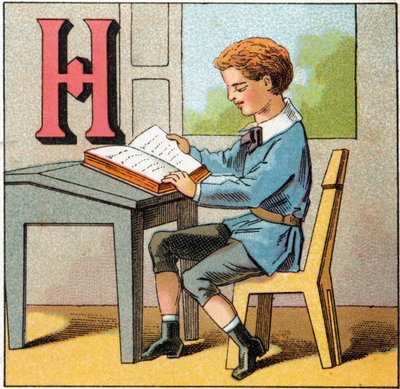 Fransa tarihi olarak H harfi. "Alphabet des petits ecoliers" de gravür. Epinal