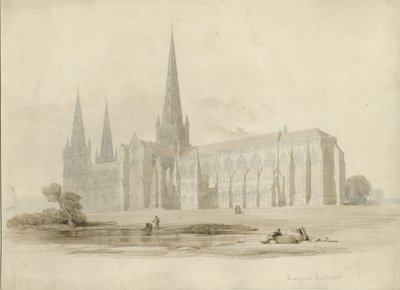 Lichfield Katedrali - Güney Doğu Görünümü: çizim ve yıkama, nd [?19th cent] by Unbekannt
