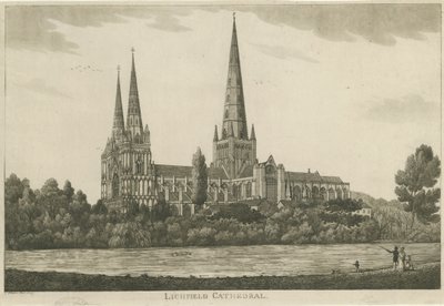 Lichfield Katedrali - Güney Görünümü: aquatint gravür, nd [c 1820-1830] by Unbekannt