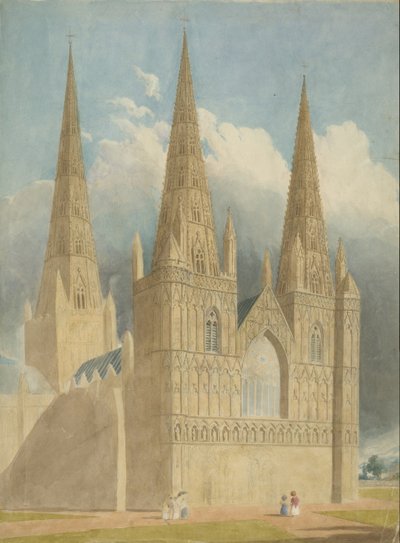Lichfield Katedrali - Batı Cephesi: sulu boya ve [c 1840] by Unbekannt