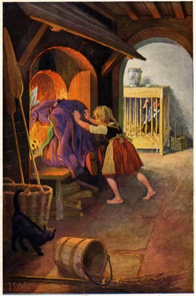Edebiyat. Peri masalı. Hansel ve Gretel ve cadı. Grimm Kardeşler'in hikayesi için Otto Kubel'in illüstrasyonu. Kartpostal, Almanya, 1900 dolayları (kartpostal) by Unbekannter Künstler