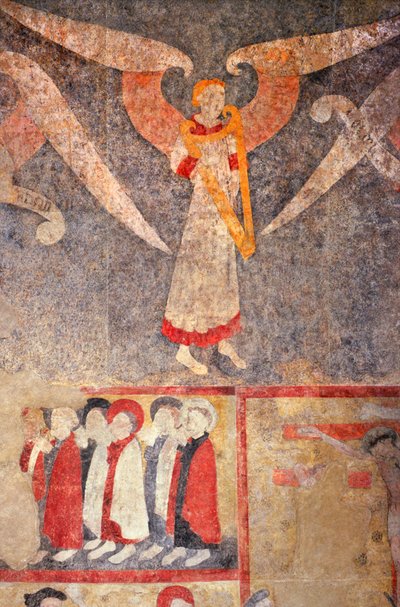Loire Atlantique N* 080 - St-Sulpice des Landes - Eglise dit du “eski bourg” - 15. yüzyıl duvar resimleri - “rebec” (viole) çalan kasanın meleği by Unbekannt