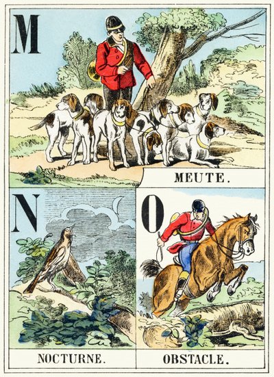 M N O : Meute, Nocturne, Engel - Av Alfabesi, 1890 dolayları (gravür) by Unbekannt
