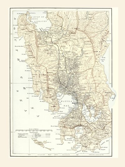 Manila, Filipinler haritası ve 1898 İspanyol-Amerikan Savaşı sırasında savaşın merkezi. by Unbekannt