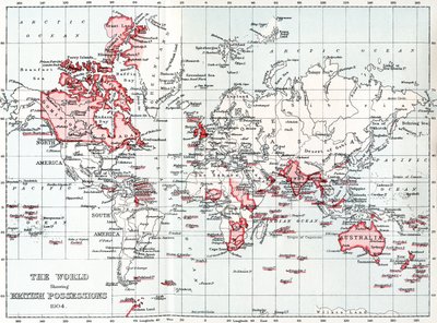 1904 yılında İngiliz mallarını gösteren dünya haritası. by Unbekannt