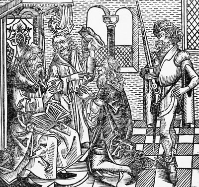 Muhammed mahkemede, Alman gravür, Nürnberg Chronicle
