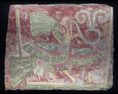 Şarkı söyleyen virgula ile bir quetzal'in duvar parçası, Erken Klasik dönem, MS 200-600 by Unbekannt