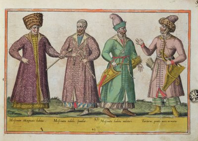 Muskovit ve Tatar kostümü (renkli gravür) by Unbekannt