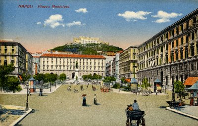 Napoli Piazza Municipio, 20. yüzyıl başları (kartpostal) by Unbekannter Künstler