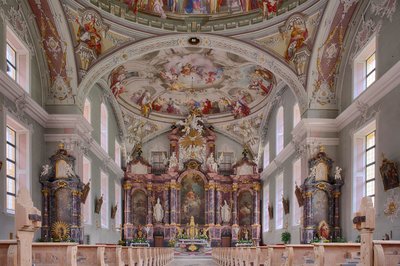 Nef, sunak, tavan resmi, iç fotoğraf, St. George Katolik Cemaati Kilisesi, Neustift, Stubai Vadisi, Tirol, Avusturya, Avrupa (fotoğraf) by Unbekannter Künstler