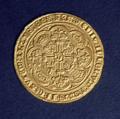 Noble of Edward III (1312-77) çapraz bir desen gösteren ters, Calais nane, 1344 (altın) tanıtıldı (ön yüz için bkz: 110161) by Unbekannt