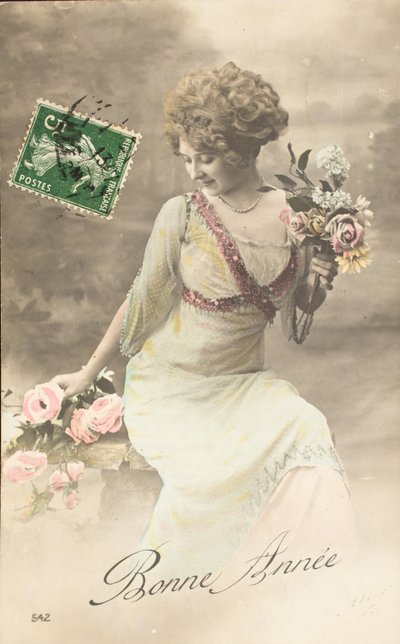 Eski kartpostal/Mutlu yıllar/Dilek/Kadın Belle Epoque by William M. Timlin