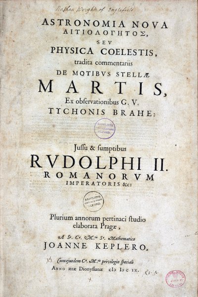Johannes Kepler (Keppler) (1571-1630), Alman astronom, 1609'da Heidelberg'de yayınlanan 'Astronomia nova'nın (Yeni Astronomi) başlık sayfası by Unbekannt