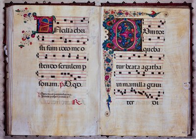 Piccolomini Kütüphanesi: koro kitabı, cod.12.N, ff. Venturino Mercati tarafından “Foliated ilk” ile 92v-93r. by Unbekannter Künstler