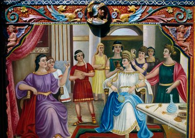Roma matronu, Sicilya, İtalya, Ayrıntıyı betimleyen Sicilya arabasında resimli dekorasyon by William M. Timlin