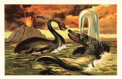 Plesiosaurus ve Ichthyosaurus patlayan bir 1908