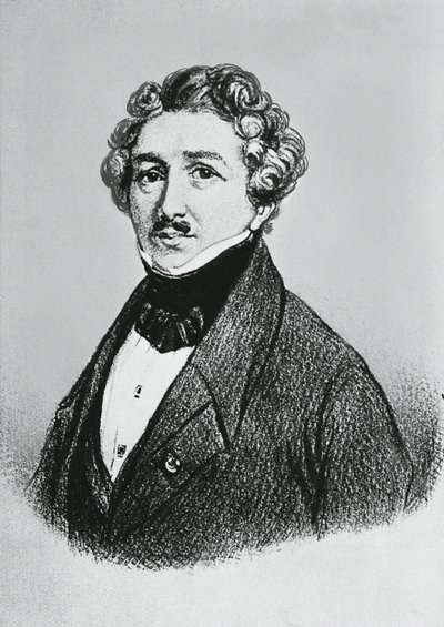 Louis-Jacques-Mande Daguerre (1787-1851), Fransız sanatçı, fizikçi ve kimyager portresi, fotoğrafın dagerreyotipi sürecini icat etmesiyle tanınan by William M. Timlin