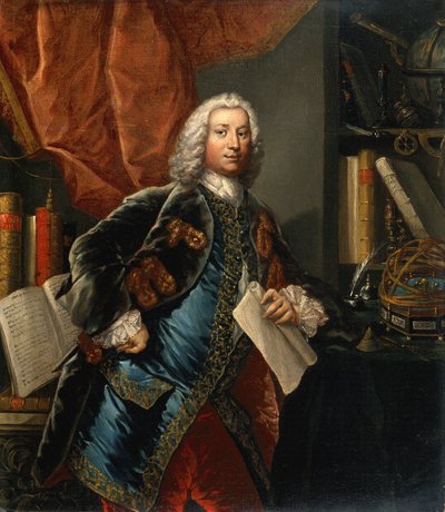 Bilimsel araçlarla çalışma odasında bir beyefendinin portresi, c 1750 by Unbekannter Künstler