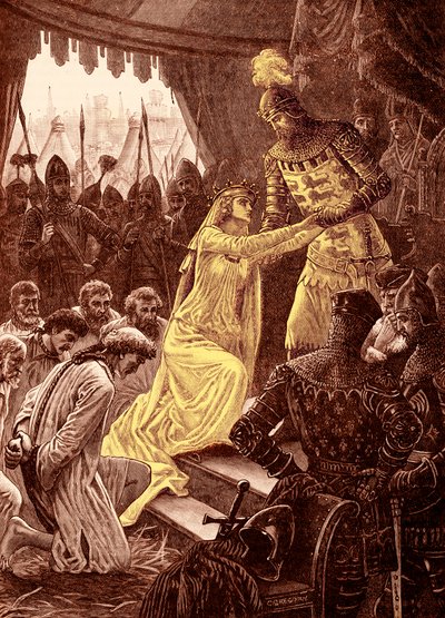 1347'de "Calais Kasabalıları için araya giren Kraliçe Philippa" (gravür) by Unbekannter Künstler