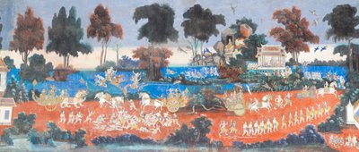 Kamboçya, Phnom Penh'deki kraliyet sarayı kompleksinin duvarlarını süsleyen Reamker freskleri (fotoğraf) by Unbekannter Künstler
