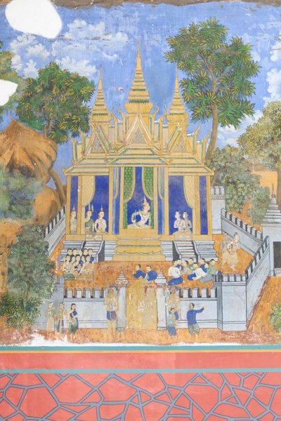 Kamboçya, Phnom Penh'deki kraliyet sarayı kompleksinin duvarlarını süsleyen Reamker freskleri (fotoğraf) by Unbekannter Künstler
