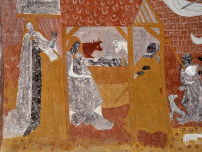 Romanesk sanat: Sainte Catherine de Jouhet cenaze şapeli freskleri, Vienne, Poitou-Charentes (Poitou Charentes), Fransa. Nativite. Fotoğrafçılık by Unbekannter Künstler
