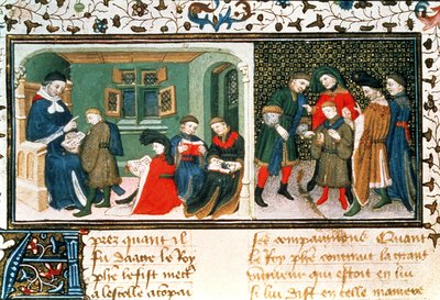 Roy 17 E III f.209r Usta ve öğrenciler, Bartholomaeus Anglicus