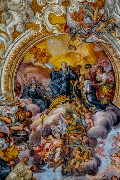 San Benedetto (St Benedict) kilisesi, Katanya, Sicilya (İtalya). Tavan fresk detayı (18. yüzyıl). Aziz Benedict. (Fotoğraf) by Unbekannt