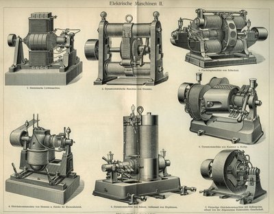 Alman elektrik makinelerini temsil eden bilim ve teknoloji kurulu. “Meyers Grosses Konversations - Lexikon””dan alınan illüstrasyon 1904. Bibliyograflar Enstitüsü, Leipzig ve Viyana by Unbekannt