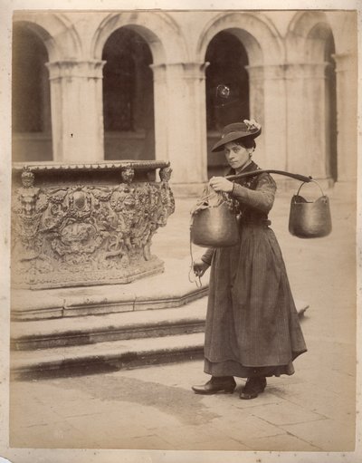 Küçük ölçüler: bir kuyunun yanındaki su taşıyıcısının portresi. 19. yüzyıl Karton üzerine baskı Dim. 19,4x24,5 cm by Unbekannt