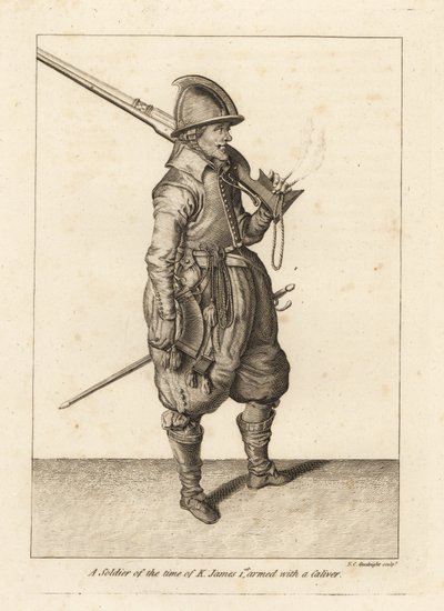 Bir kalibre veya arquebus ile silahlanmış Kral I. James zamanının askeri by Unbekannt