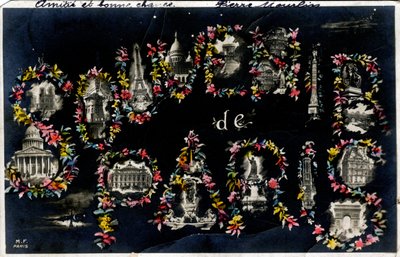 Farklı şehir anıtları ile Paris Hatıra - 1905 tarihli kartpostal by Unbekannt