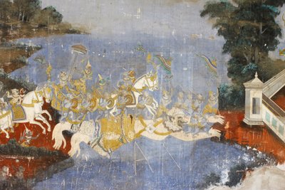 Sylver Pagoda Bu duvar resmi, klasik Hindu şiiri Ramayana, Phnom Penh, Kamboçya