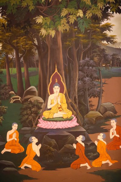 Buda ilk vaazını beş keşişe vaaz etti, Duvar freski, Wat Botum tapınağı, Phnom Penh, 2022 (fotoğraf) by Unbekannter Künstler