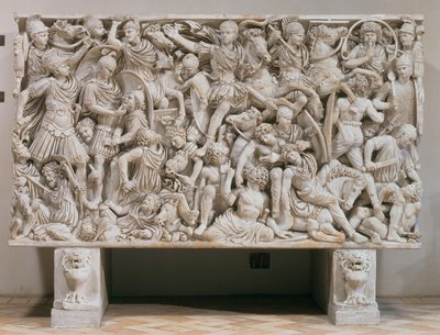 Barbarlarla savaşan Romalıların yüksek kabartmalı temsili Ludovisi lahiti, MS 250-80 (mermer) by Unbekannt