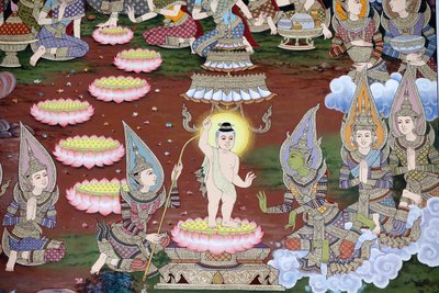 Bebek Siddhartha'nın doğumu, Duvar freski, Wat Maniratanaram manastırı, Phnom Penh, 2022 (fotoğraf) by Unbekannter Künstler