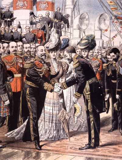 Edouard VII tarafından kabul edilen Fransız amiral yardımcısı Caillard (1904) by Unbekannter Künstler