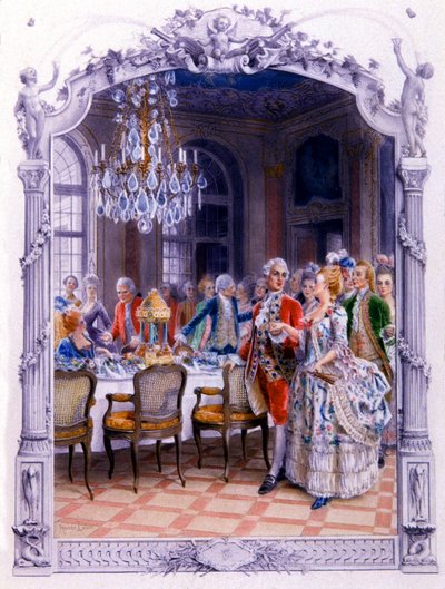 18. yüzyılda yemek, 1900 civarı (illüstrasyon) by Unbekannter Künstler