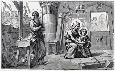 Mısır'da kalmak. Çocuk İsa'nın alfabesi. 1932 baskısı. Woodcarvings imzalı H G. Özel koleksiyon by Unbekannter Künstler