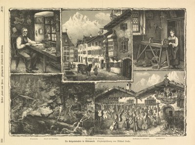 Mittenwald, Stuttgart 1882'deki keman endüstrisi (gravür) by Unbekannter Künstler