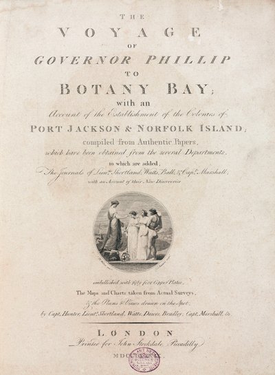 'Vali Phillip'in Botanik Körfezi'ne yolculuğu'ndan başlık sayfası, c 1789 by Unbekannt