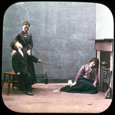 Şöminenin önünde iki kadın ve erkek, c 1895 by Unbekannt